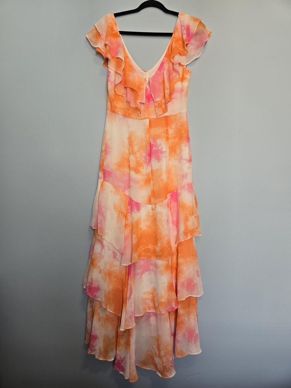 Wayf Chelsea Tiered Ruffle Maxi Dress Passion Tie Dye Orange & Pink - Picture 3 of 4